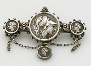 Victorian Etruscan silver pin antique silver